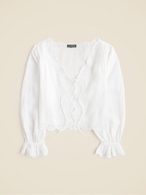Scallop-Trim Tie-Front Top in Ramie